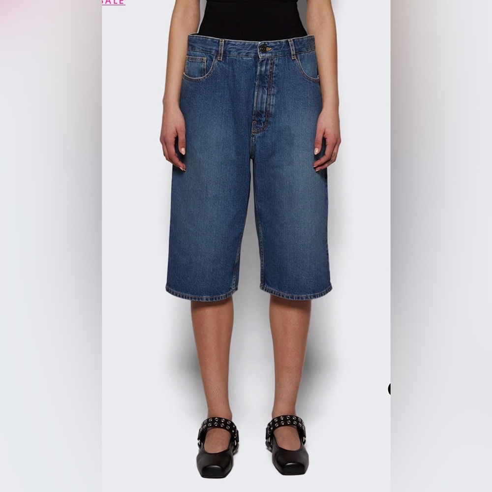 NWT Alaia High‎ Waisted Bermuda knit band short stone washed blue vintage sz 38